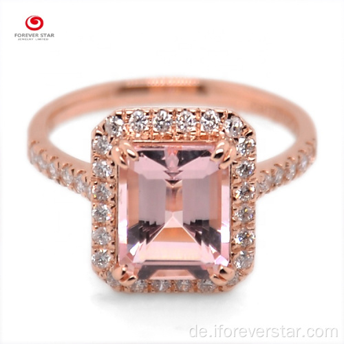 18 Karat Rose Gold überzogener Kissen Morganit Moissanite Ring